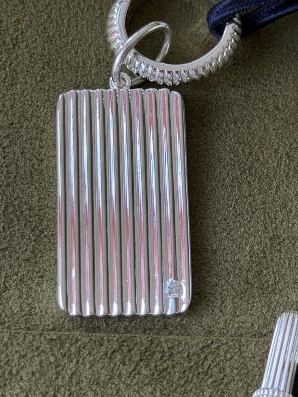 Diamond Rectangle Barre Medallion with Diamond & Removable Silk Cord Necklace - Picture 7 of 16